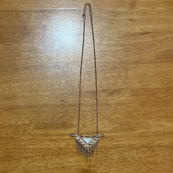 Tribal Triangle Banner with Spike Tassels Adjustable Necklace Gold Tone Stone - Picture 2 of 5